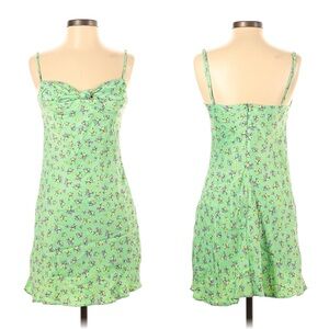 Zara Womens Dress Size Small Light Green Floral Spaghetti Strap Keyhole Front